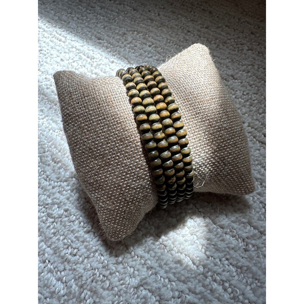 Multi‑Strand Natural Wood Beaded Stretch Bracelet set of 4